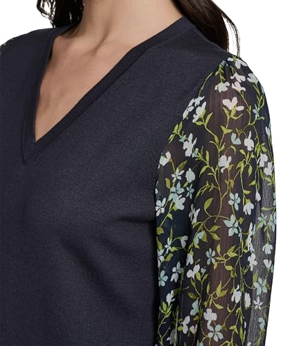 Image of Tommy Hilfiger Women's Long Sleeve Twofer Sweater with Woven Sleeves