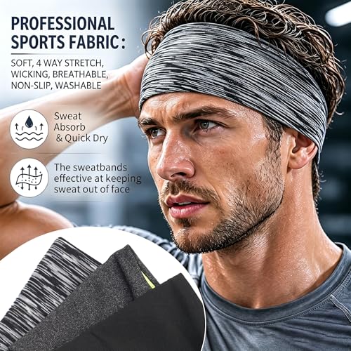 Image of 5 Pack Sports Headband for Men, Breathable Mesh Design, Reused & Washed Mens Headband Sweat Bands for Running Yoga Fitness Workout