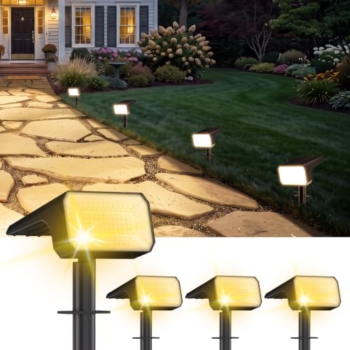 Fabrito Upgraded Solar Spot Lights Outdoor IP67 Waterproof 4 Pack, [108 LEDs, 4 Modes, 800LM] Dusk to Dawn Spotlights for All Night, 2-in-1 Solar Landscape Lights for Garden, Yard, Tree, Warm White