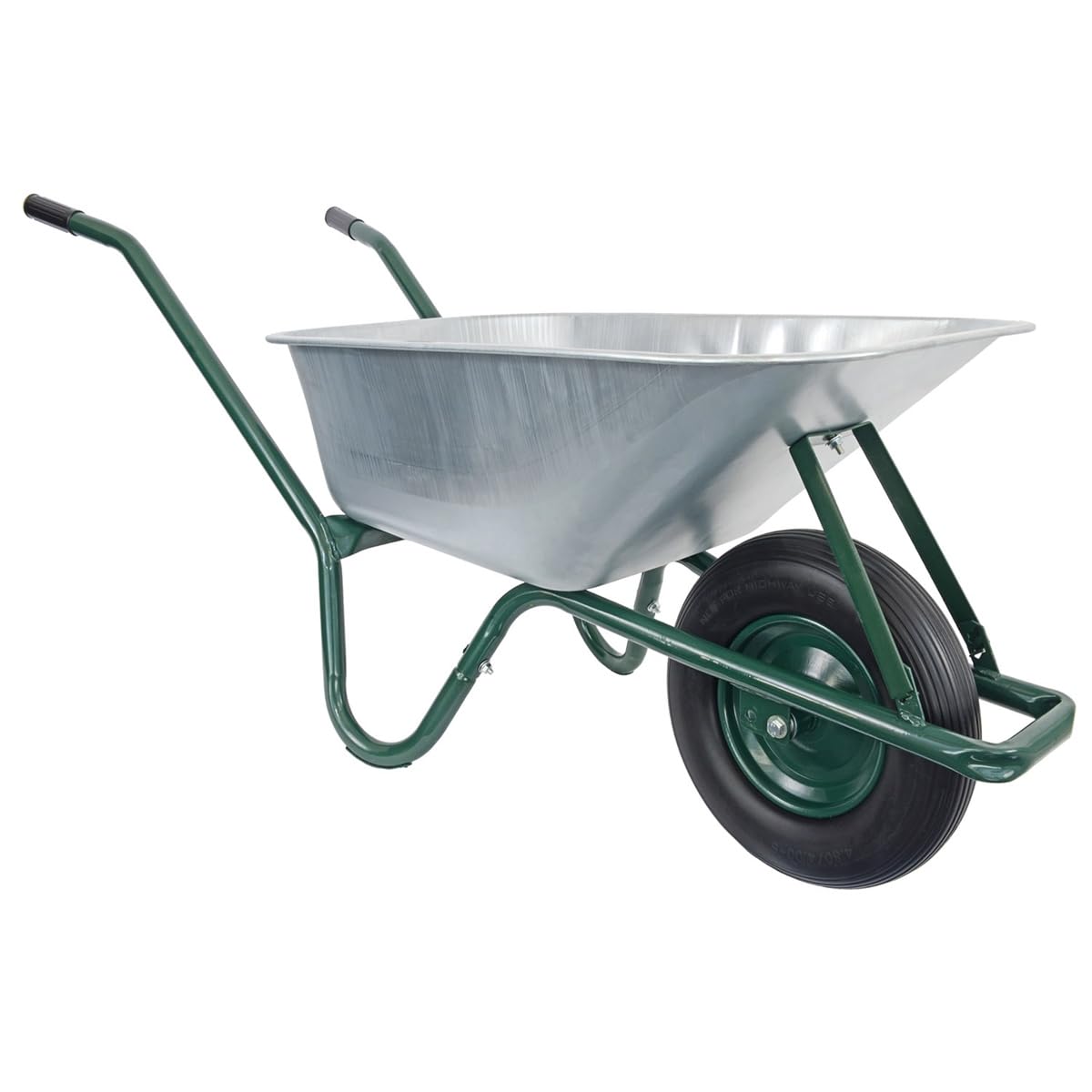 Matrix Schubkarre Profi 100l Liter 250 kg mit zusätzlichem Bodenblech pannensichers PU-Rad Schubkarren groß Garten Scheibtruhe Bauschubkarre | Mulde verzinkt | Metall Felge mit Kugellager | Farbe grün