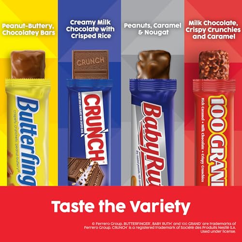 Image of Assorted Butterfinger, Crunch, Baby Ruth, and 100 Grand Full Size Chocolates, 18 count, 31.2 oz