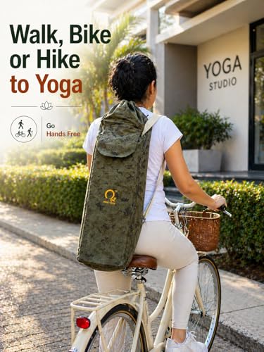Image of O2 Yoga Mat Bag | Cotton Yoga Mat Carry Bag with Adjustable Double Straps | Bottle Holder & Zipper Pocket | Yoga Mat Cover Bag for Women & Men | Fits 2mm-10mm Mats | Lightweight - Military Green