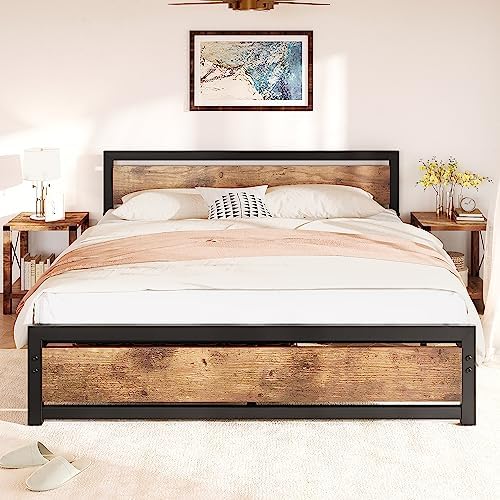 IDEALHOUSE King Size Bed Frame with Wooden Headboard, King