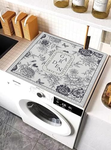 Image of HomeCloud Washing Machine Protective Mat for Top of Washer and Dryer - Non-Slip Waterproof Dust Cover for Laundry & Kitchen (60 x 60) (Black Garden)