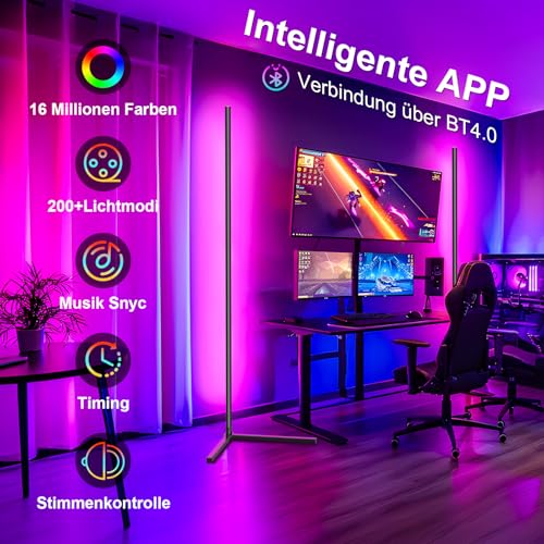 Lampada da Terra LED 165cm Con Adattatore RGB Piantana Lampada Dimmerabile con Telecomando e APP, 16 Milioni Colori, Musica Sincronizzazione e Timer e DIY Modalità (165cm | con Adattatore) - Illuminazione - Immagine 3