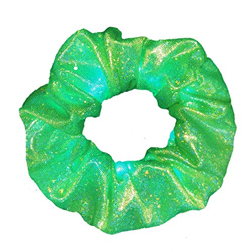 Scrunchie verde tela satinada con tres modos de luz intermitente 2