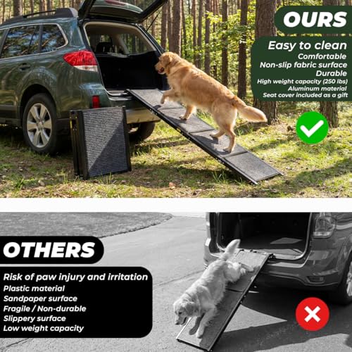 Dog Ramp for Car Travel Bundle – 63” Foldable Non-Slip Dog Ramp + Waterproof Back Seat Cover + 15 Poop Bags – Complete Pet Travel Set for SUV, Truck & Car – Safe Access, Clean Seats, Easy Trips by umhu wood - Used condition - Image 3