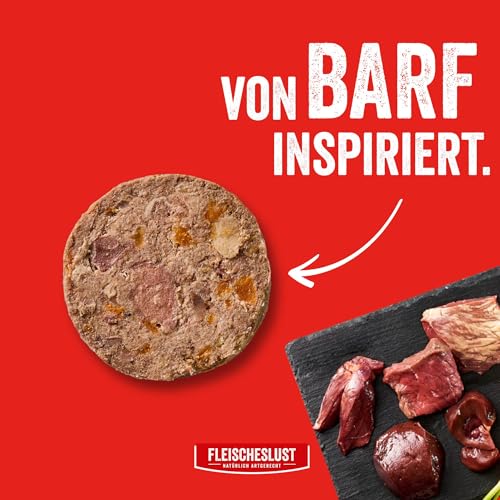 Fleischeslust Hundewurst | Zartes Rind mit Karotte, Hagebutte & Kürbiskernen | Futterbox (6x800g) | Nassfutter | schnittfest | getreidefrei | Alleinfuttermittel für ausgewachsene Hunde