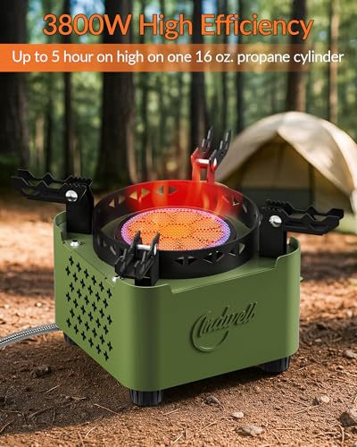 Indwell Camping Stove with Infrared Burner, Single Burner Propane Stove Ultra-Thin Design Adjustable Flame Control Wind-Resistant Portable Gas Cooker for Camping Hiking Outdoor Cooking - Image 3
