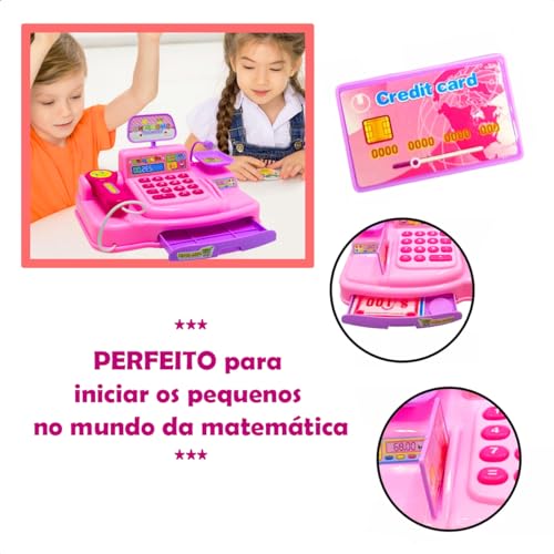 Mini Caixa Registradora Calculadora Mercadinho Infantil Brinquedo Com Luz E Som Completa Com Notas E