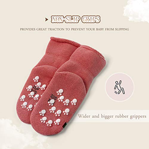 HowJoJo Baby Warm Socks With Grips For Baby Boys Non Slip Winter Socks Baby Girls Thick Crew Socks 6 Pack 12-24 Months4