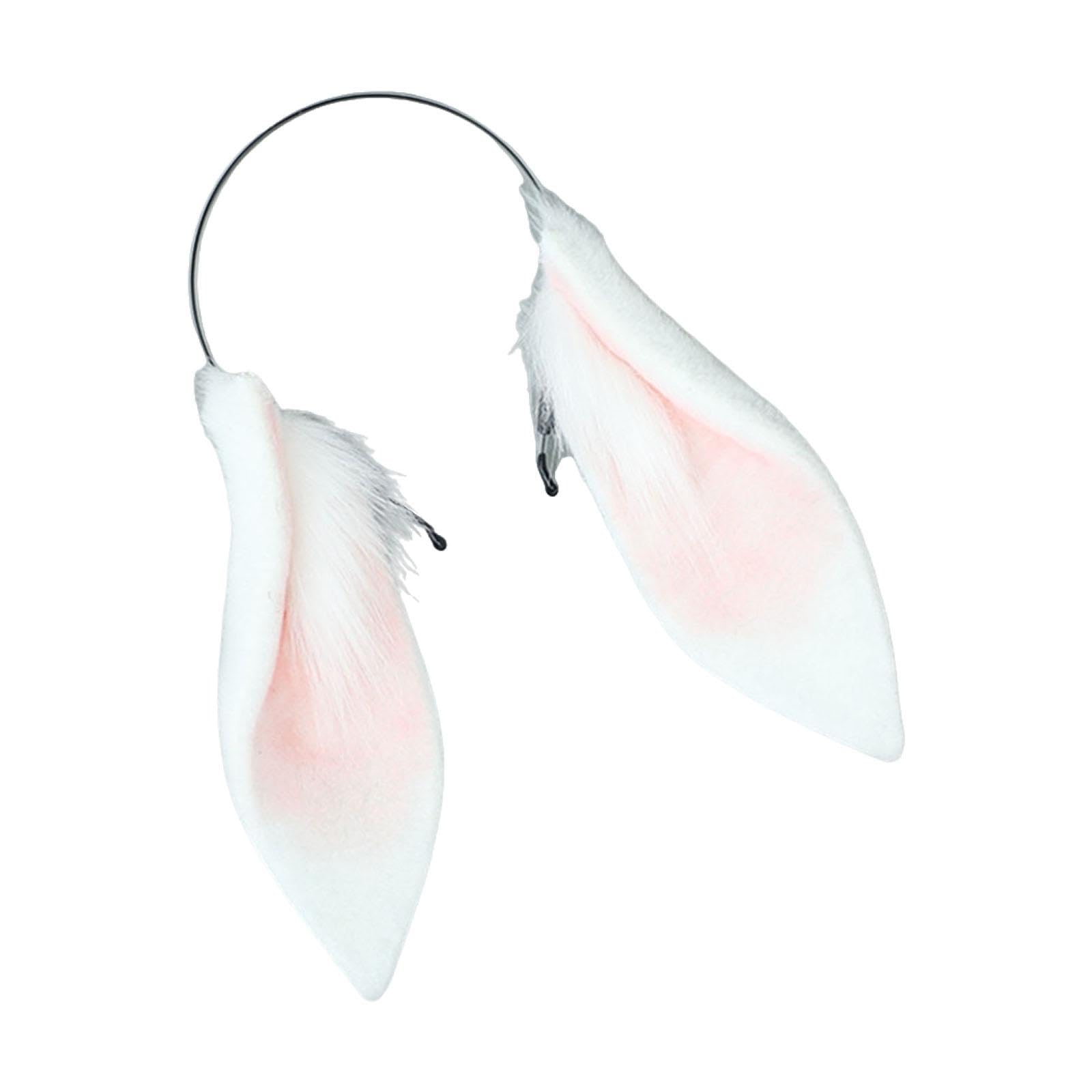 Cerchietto realistico con orecchie da coniglio, in peluche, per carnevale, Natale, cosplay, bianco e