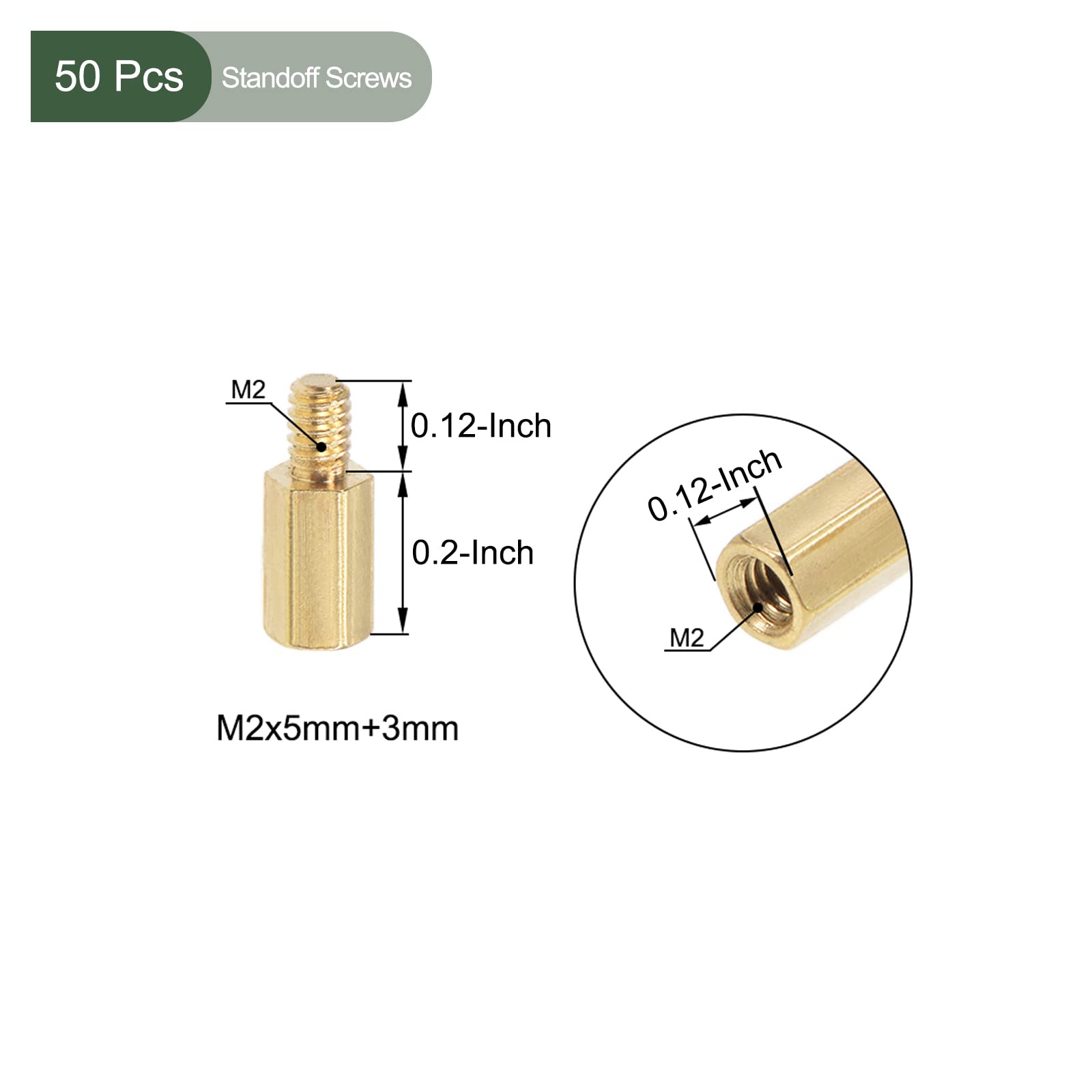YOKIVE 50 Pcs M2 Standoff Screws, Brass Hex PCB Standoffs, Keep Height Consistent, Great for Motherboard (Gold Tone, 5mm+3mm) - Image 2
