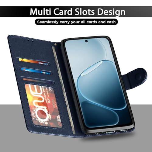 Image of Amazon Basics Flip Cover for Oppo K14x 5G / Oppo A6x 5G / Oppo A6s Leather Finish | Wallet Stand and Shock Proof | Inside TPU with Card Pockets | Complete Protection Flip Case (Blue)