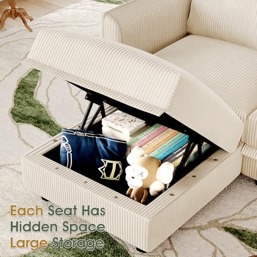 Image of LLappuil Modular Sectional Sleeper Sofa with Storage, U Shaped 6-Seat Corduroy Couch with 5 Throw Pillows, Convertible Sofa Set for Living Room & Small Space, Skin-Friendly & Soft, Beige