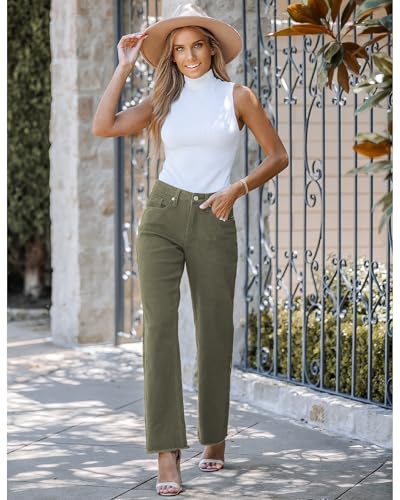Image of GRAPENT Straight Leg Jeans for Women High Waisted Stretchy Frayed Raw Hem Loose Denim Pants Casual Baggy Jean Trousers