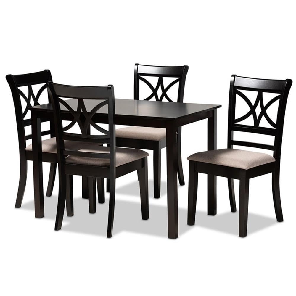 Baxton Studio Clarke Modern and Contemporary Sand Fabric Upholstered and Espresso Brown Finished Wood 5-Piece Dining Set incomplete