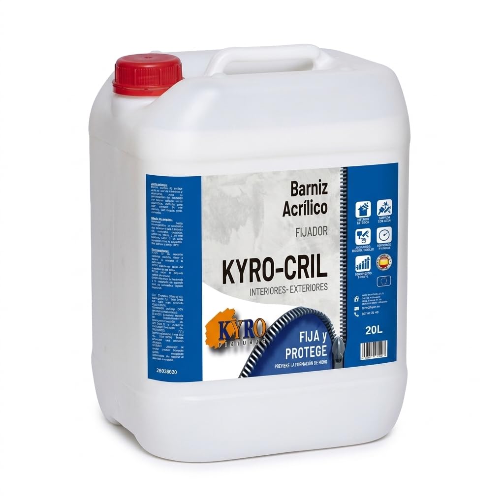 KYRO-CRIL Fijador Acrílico Incoloro para Fachadas y Paredes. Selladora para Fondo Interior y Exterior. Evita la Humedad. (20 Litros)