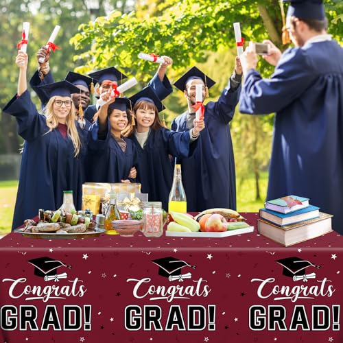 Image of 2026 Graduation Decorations,Congrats Grad Tablecloth 2pcs White Maroon Class of 2026 Table Covers Rectangle for Graduation Party Supplies,108x54inch (Maroon)