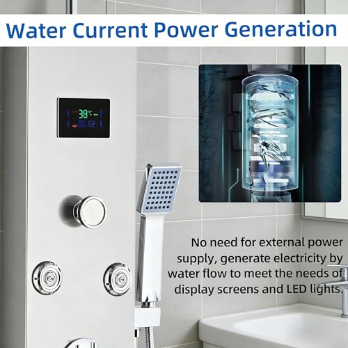 Image of LED 5-in-1 Shower Panel Tower System,Brushed Grey