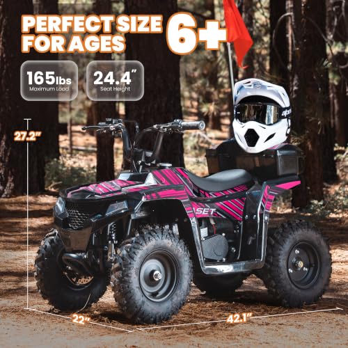 Image of XW-A19 40CC 4-Stroke Gas Powered ATV Quad for Kids 6+, Kids 4 Wheeler with Parental Speed Control, 15 MPH Max Speed, 165 lbs Capacity, Pull Start, LED Headlight and Rear Storage Box (Pink03)
