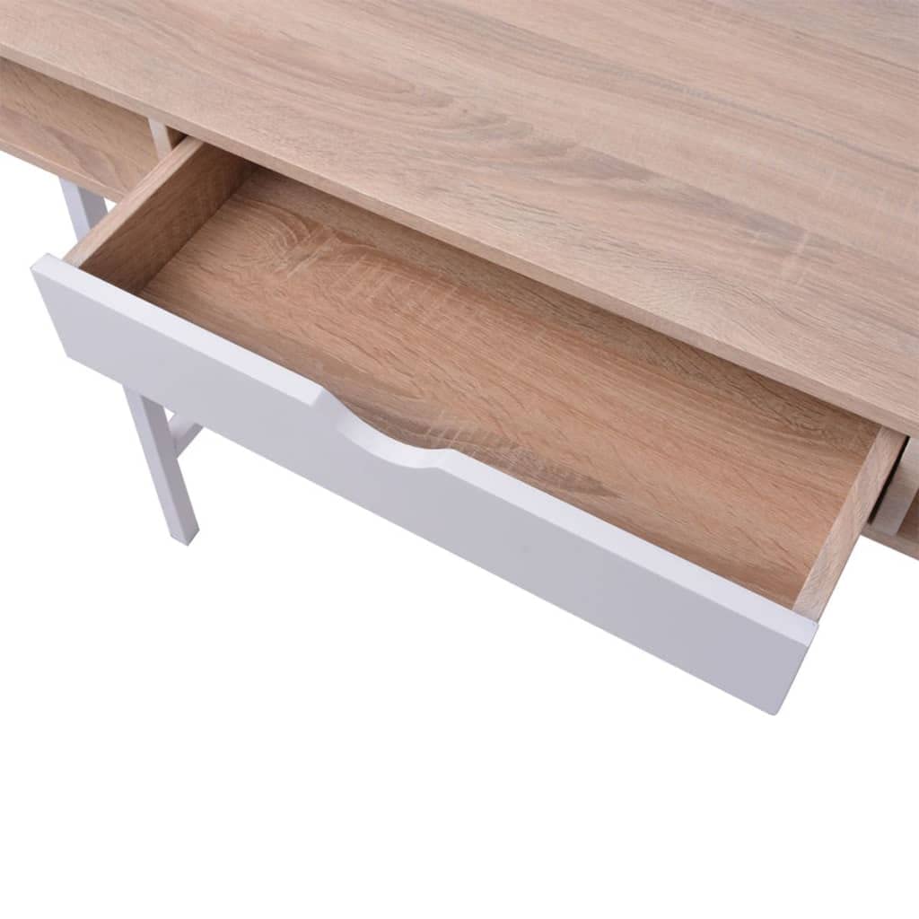 Schreibtisch mit 1 Schublade und Fächern, MDF-Tischplatte in Eiche und Weiß, stabile Metallbeine, geräumige Arbeitsfläche für Computer und Laptop, ideal für Home-Office und Büro