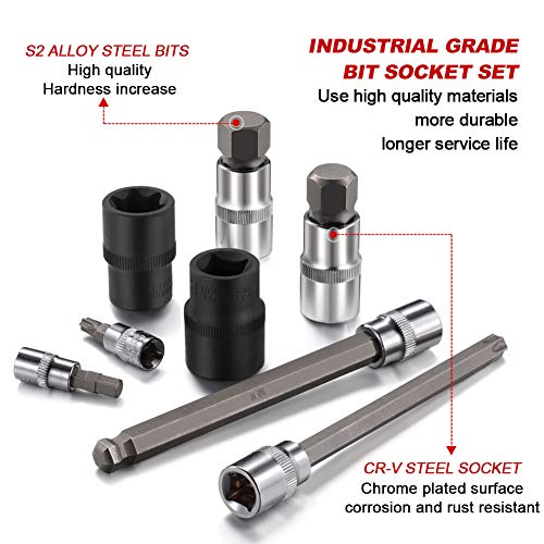 Image of 107-Piece Allen and Torx Bit Socket Set, 1 /4 inch, 3 /8 inch and 1 /2 inch Drive Hex /Ball End Hex /Extra Long Tamper Proof Torx SAE & Metric Bit Set