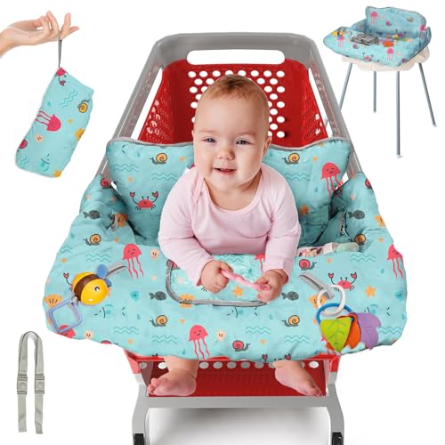 Image of PILLANI Shopping Cart Cover for Baby, High Chair Cover for Restaurant Seat - Grocery Cart Cover for Baby Girl and Boy, Comfortable Cotton Buggy Covers for Babies - Padded Toddler Shopping Cart Cover
