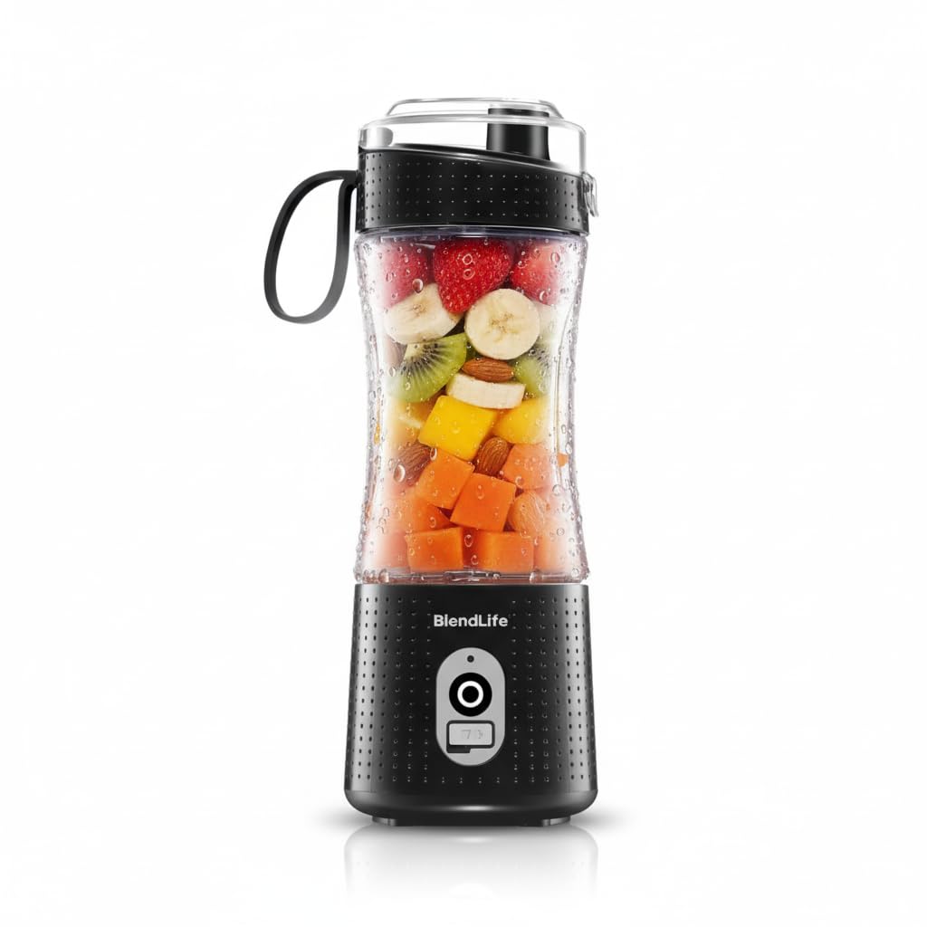 BlendLife Pro Portable Juicer Mixer Blender | Sipper, LED Lights, Strainer | Perfect for Juices, Smoothies, Shakes & Kitchen Use | Black (Pro Black)
