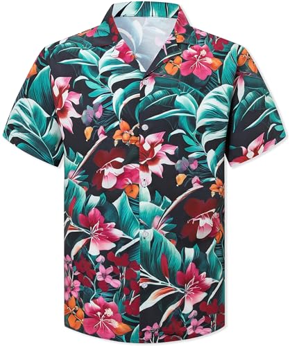 Image of Cromoncent Matching Hawaiian Outfits for Family, Dad and Son Matching Luau Beach Tropical Shirts Mommy Daughter Tropical Sets