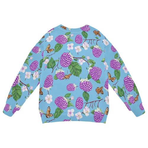 JUNZAN Cute Loganberry Fruit Blue Big Boys Sweatshirts Hoodies Fleece Hoodie for Boys Athletic 4T2