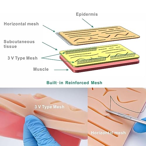 Image of Suture Practice Kit for Medical Students, Complete Training Kit (30 Pieces) Include Durable Silicone Suturing Pad with Pre-Cut Wounds, Tools Kit, and Suture with Threads (Educational Use Only)