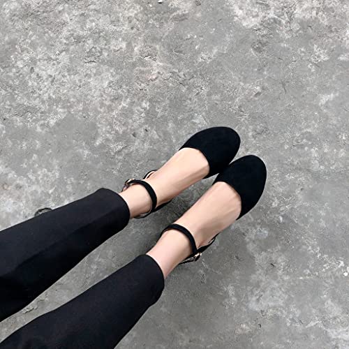 ZSQBQ Women Round Toe Pumps Office Work Dress Ankle Strap Buckle Chunky Heel Shoes3