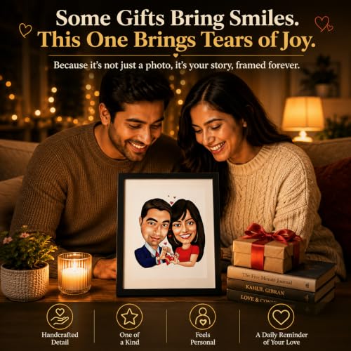 Image of DK Decors Personalized Caricature Photo Frame Custom Cartoon Portrait from Photo, Valentine's Proposal Gift for Couple, Husband & Wife (8x10 Inch)