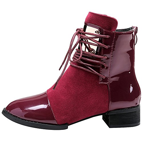 ANUFER Women Punk Metal Style Cap Toe Chunky Heel Zip Ankle Boots