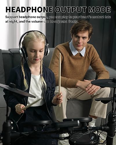 AODSK Electric Drum Set for Beginner Kids with 150 Sounds,4 Quiet Drum Pads,2 Pedal,Throne,Sticks,Electronic Drum with Headphone,AED-400