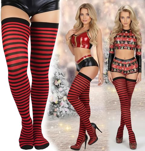 Image of ToBeInStyle Women's Opaque Hosiery Thin Striped Thigh High Long Stocking