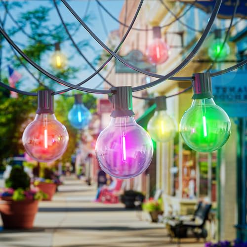 RCVEHO Garden String Lights, Outdoor Lights Mains Powered 25FT 18+2 0.6W G40 LED Clear Bulbs Colored Filament, Shatterproof for Party Balcony Patio (5 Colors Lighting)