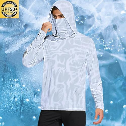 Men's UPF 50+ Fishing Hoodie Shirts SPF UV Sun Shirts with Gaiter Rash Guard Long Sleeve Outdoor Hiking Swim T-Shirts2