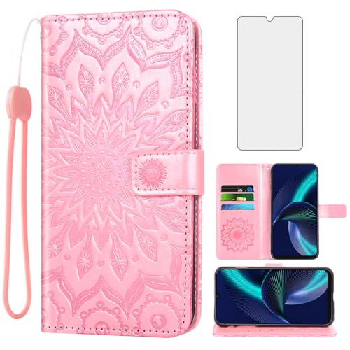 Étui Tracfone BLU View Speed 5G B1550VL Asuwish portefeuille en cuir avec protection écran