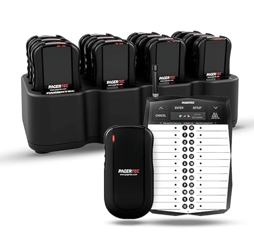 PagerTec TrackStaff V3 Wireless Paging Calling System (Server Paging) for Restaurants, Hospitals, Office & Hotels, Long Range Pagers Up to 1/2 Miles (Set of 14 Pagers)