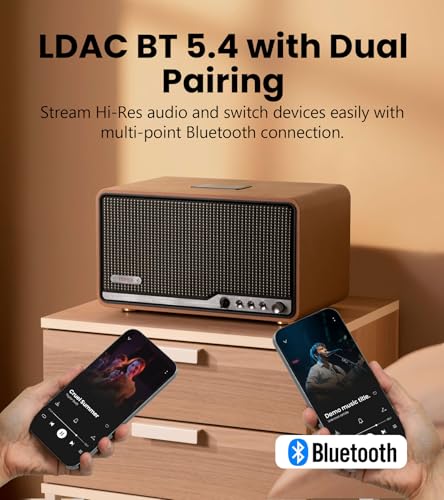 Image of Edifier S300 Hi-Fi Tabletop Speaker, Hi-Res Audio LDAC for Wireless Multi-Room & Stereo Pairing, 80W Power Works with AirPlay 2 Bluetooth 5.4 USB-C AUX Inputs, Retro Design with Remote - Brown