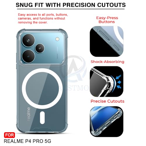 Image of AESTMO Clear Back Cover for Realme P4 Pro 5G | 360 Protection | Transparent Back Cover for Realme P4 Pro 5G (PC + TPU, Compatible with MagSafe Accessories, Transparent Bumper)