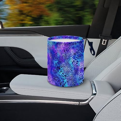 Image of Blue Leopard Print Vehicle Trash Can Trash Bag for Cars Waste Basket Collapsible Reusable Leak Proof Car Organizer Road Trip Must Haves for Kids