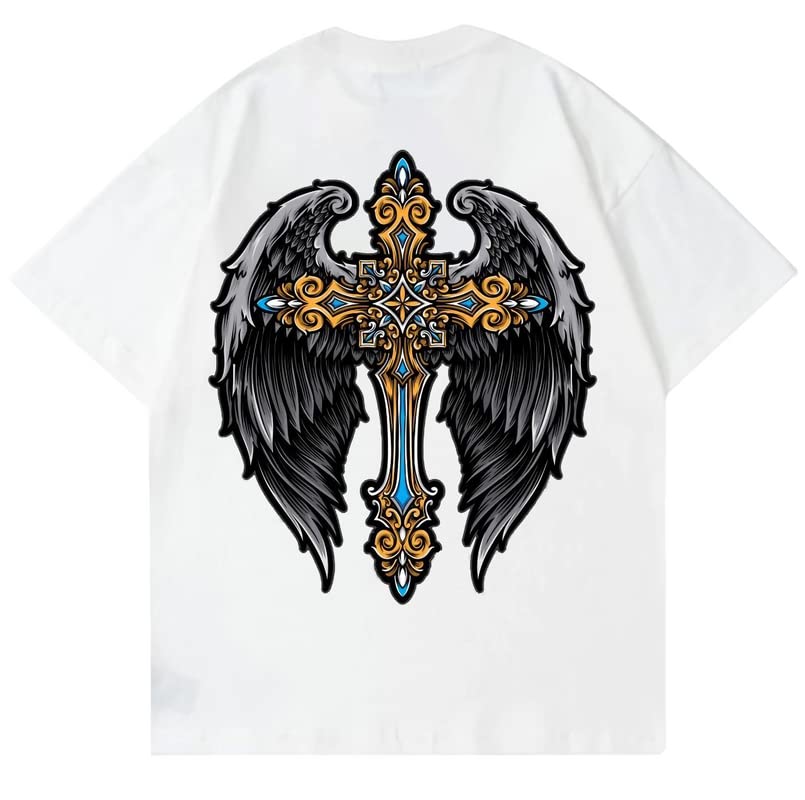 VLAM Back Print Angel Cross Cool Graphic Tshirt for Men | Back Print Design Tshirt