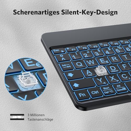 OMOTON Bluetooth Tastatur Beleuchtete mit Großem Druck QWERTZ – Ansicht 6