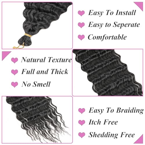 Samtress Ocean Wave Crochet Hair 24 Inch Curly Braiding Hair 3 Packs Deep Wave Crochet Hair Natural Black Wet and Wavy Braiding Hair For Boho Braids Hair Extensions (#1B) - Image 3