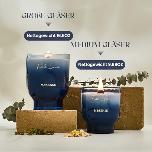 M&SENSE Duftkerze Frische Leinen|Knisterkerze mit Holzdocht|280g 60 Stunden Lang Brennende Sojawachs Duftkerzen im Glas|Luxus Kerze Geschenk für Männer und Frauen – Bild 5