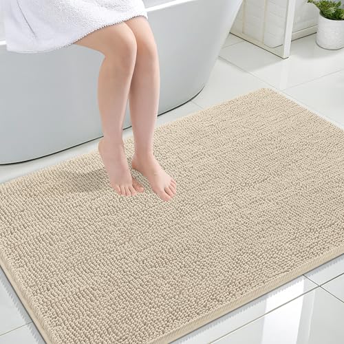 Image of OLANLY Large Bathroom Rugs 47x32, Extra Soft Absorbent Chenille Bath Rugs, Rubber Backing Quick Dry, Machine Washable Bath Mats for Bathroom Floor, Tub and Shower, Home Decor Accessories, Sand