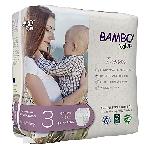 Image of Bambo Nature Hypoallergenic Dream Baby Diapers, Premium Eco-Labeled Sustainable Diapers, Enhanced Leakage Protection, Totally Chlorine-free, Skin Friendly, and Super Absorbent - Size 3 (87 Count)